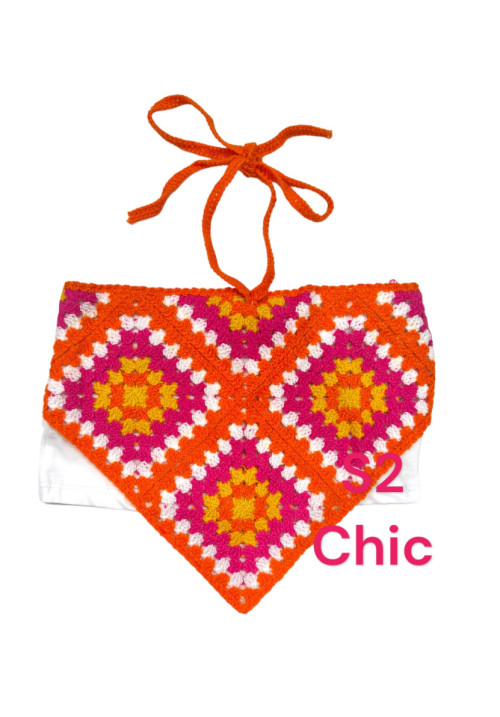 Top Pañuelo Crochet Naranja 